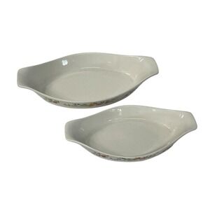 Vintage Sweet Flowers Bake Serve'n Store Stoneware Casserole Dishes Set of 2